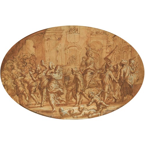 A Processional Feast with Musicians and People in Costume, a Woman on a Horse at the Centre